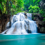 Deep forest waterfall at National Park Kanchanaburi Thailand