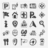 doodle map GPS Location icons set