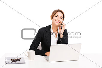 Businesswoman answering phone