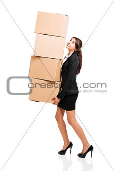 Business woman with card boxes