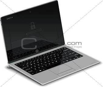 Vector Tablet Left Side View with Silver Keyboard Dock