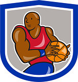 Basketball Player Holding Ball Shield Cartoon