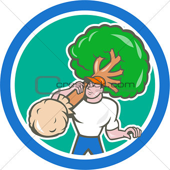 Gardener Arborist Carrying Tree Cartoon