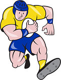 Rugby Player Running Charging Cartoon