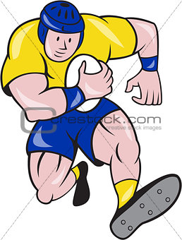 Rugby Player Running Charging Cartoon