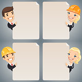 Businessmen Cartoon Characters Looking at Blank Poster Set