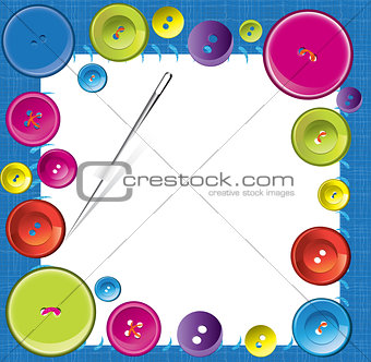 Vector buttons frame on fabric texture background 