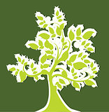 Abstract Tree, On Green Background, Vector Illustration