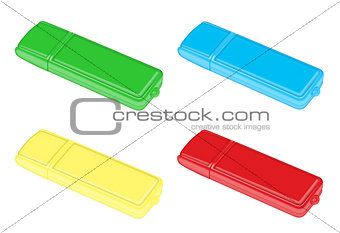 red, yellow , blue and green flash drive