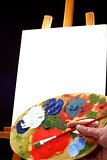 palette,  canvas and easel 