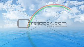 Blue ocean landscape with rainbow
