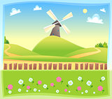 Funny landscape with windmill. 