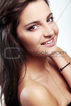 Attractive and happy girl with brown eyes