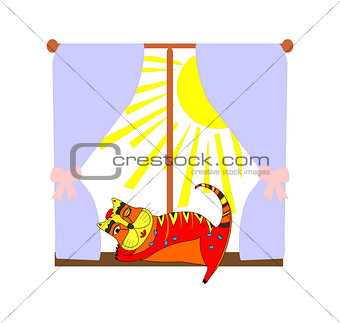 Illustration of a cat near the window art illustration