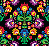 Seamless traditional floral Polish pattern on black