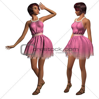 Girl in summer pink dress