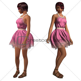 Girl in summer pink dress