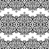 Lace black seamless pattern with flowers on white background