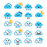 Cute cloud - Kawaii, Manga icons with different expressions - happy, sad, angry