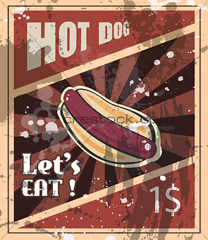 Vintage HOT DOG poster template for bistro