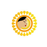 Sun tan logo- A face with a bright yellow sun