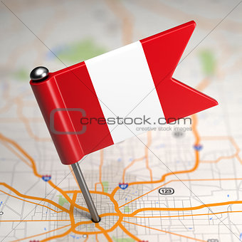 Peru Small Flag on a Map Background.