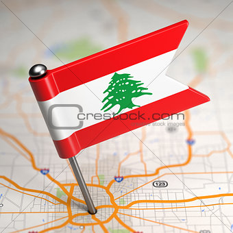 Lebanon Small Flag on a Map Background.