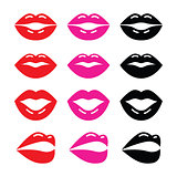 Lips, kiss red, pink and black glossy icon