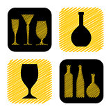 hand drawn wine glass and bottle icon collection