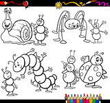 funny insects set for coloring book