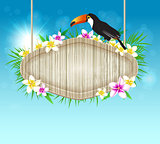 Background with toucan and wooden banner
