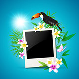 Background with toucan and flowers