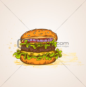 Vintage hand drawn hamburger