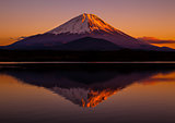Inverted image of mount Fuji, a World Heritage, at evening