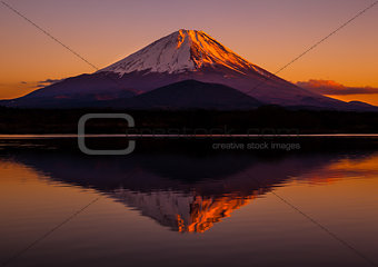 Inverted image of mount Fuji, a World Heritage, at evening