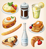 Set of traditional french breakfast elements and dishes