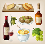 Set of traditional french drinks and appetizers
