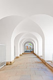 corridor with a ceiling in the form of arches in white