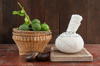 still life with herbal compress ball