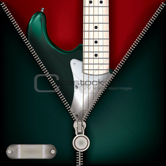 abstract music green background with guitar and open zipper
