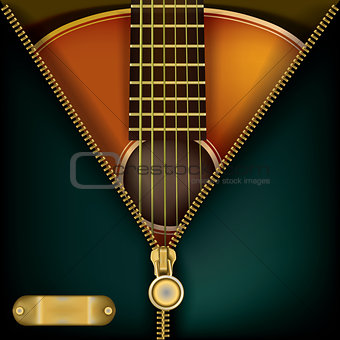 abstract music background with guitar and open zipper