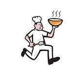 Chef Cook Running Holding Bowl Cartoon