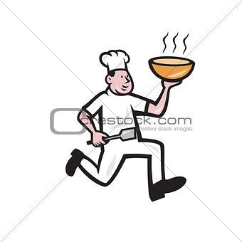 Chef Cook Running Holding Bowl Cartoon