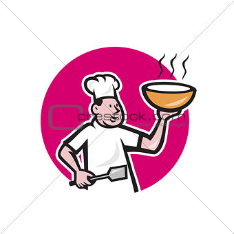 Chef Cook Holding Bowl Oval Cartoon