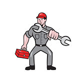 Mechanic Punching With Spanner Cartoon