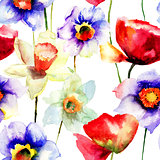 Stylized Narcissus and Poppy flowers illustration