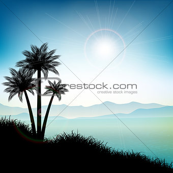 Summer landscape with palm trees