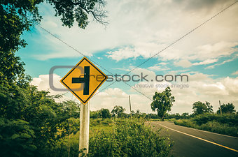 Road sign symbol and sky