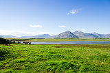 Beautiful lake against mountain background, Iceland, good summer