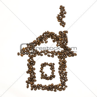 Coffee beans are stacked in the shape of house